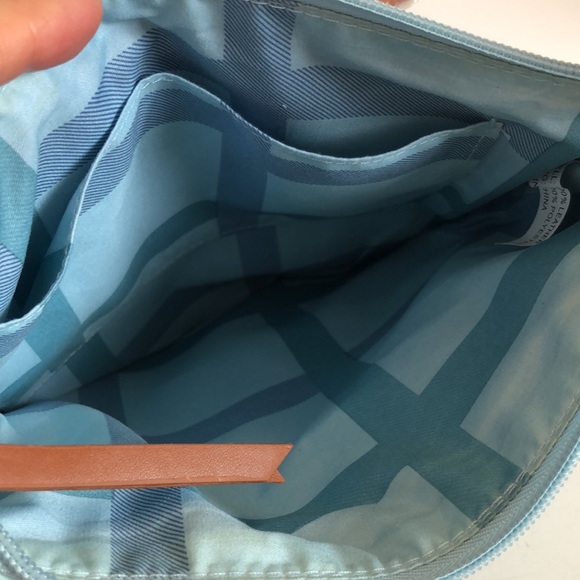 JOY MANGANO Aqua Blue w/Tan Trim Pebbled Leather CROSSBODY Shoulder Bag - Picture 6 of 6